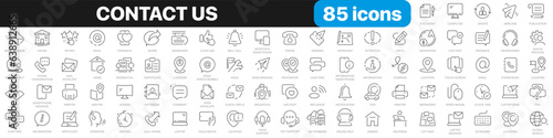 Contact us line icons collection. Message, support, operator, email, location icons. UI icon set. Thin outline icons pack. Vector illustration EPS10
