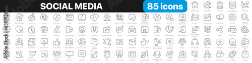 Social media line icons collection. Like, share, blog, comment icons. UI icon set. Thin outline icons pack. Vector illustration EPS10
