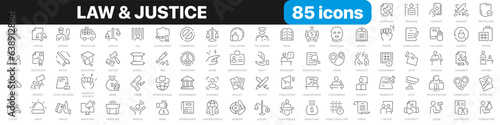 Law and justice line icons collection. Police, court, legal, crime icons. UI icon set. Thin outline icons pack. Vector illustration EPS10