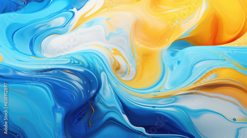 Abstract oil paint, wave ink pattern, colorful banner background, white yellow and blue colors.