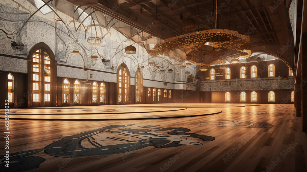 Inside of The Mosque with Elegant Calligraphy