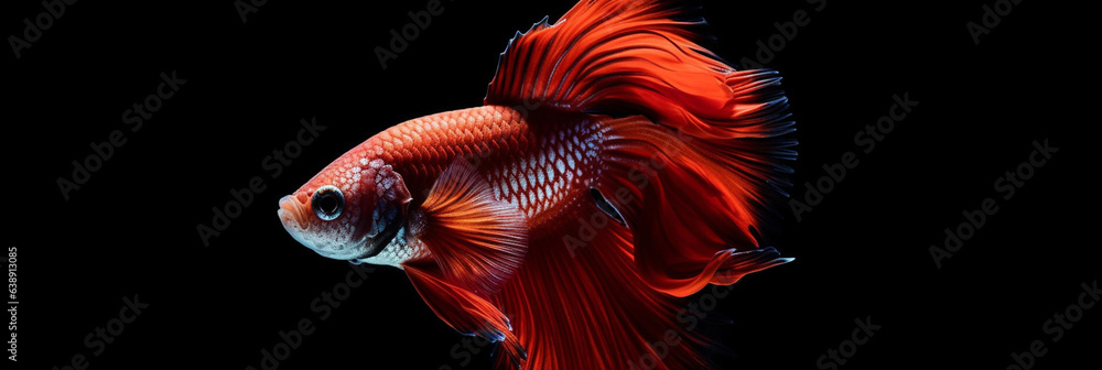 Fototapeta premium Aquatic Elegance - Stunning Detail of Betta Fish on Black Background. Generative AI,