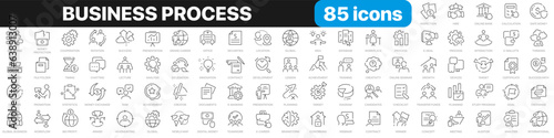 Business process line icons collection. Global business, finance, startup, goal, meeting icons. UI icon set. Thin outline icons pack. Vector illustration EPS10