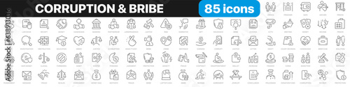 Corruption line icons collection. Bribe, money, illegal, justice, crime icons. UI icon set. Thin outline icons pack. Vector illustration EPS10