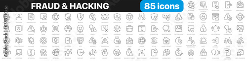Fraud and hacking line icons collection. Hacker, crime, server, cyber security icons. UI icon set. Thin outline icons pack. Vector illustration EPS10
