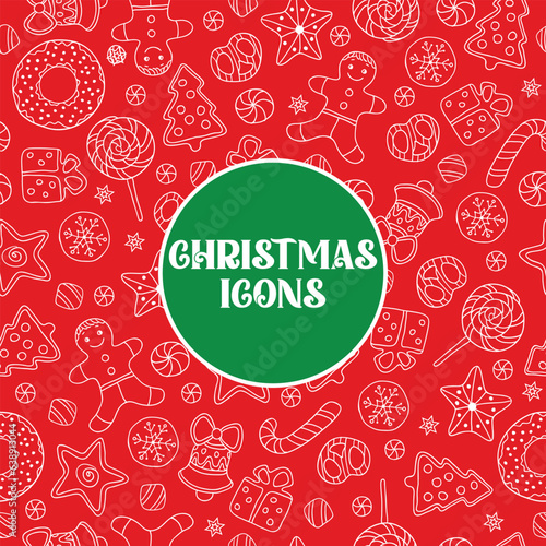 Christmas icons vector, Christmas icons inline style, Christmas graphics collection- thin line vector icon set