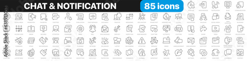 Chat and notification line icons collection. Bell, message, like, reminder, devices icons. UI icon set. Thin outline icons pack. Vector illustration EPS10