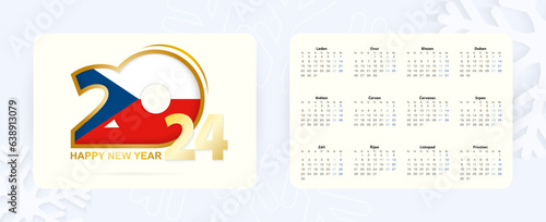 Horizontal Pocket Calendar 2024 in Czech language. New Year 2024 icon with flag of Czech Republic.