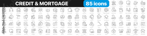 Credit and mortgage line icons collection. Loan, banking, money, calculation icons. UI icon set. Thin outline icons pack. Vector illustration EPS10