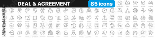 Deal and agreement line icons collection. Handshake, teamwork, business, communication, collaboration icons. UI icon set. Thin outline icons pack. Vector illustration EPS10