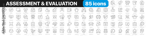 Assessment line icons collection. Evaluation, feedback, warranty, audit, justice icons. UI icon set. Thin outline icons pack. Vector illustration EPS10
