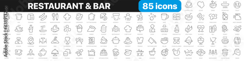 Fototapete Restaurant line icons collection