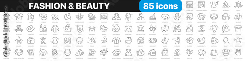Fashion and beauty line icons collection. Shopping, cream, cosmetics, skin care, makeup icons. UI icon set. Thin outline icons pack. Vector illustration EPS10