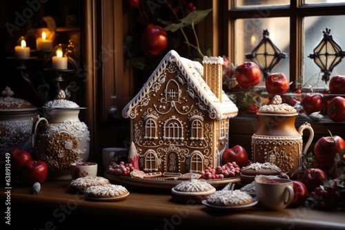 Gingerbread house on the festive table