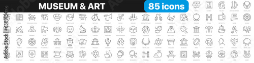 Museum and art line icons collection. Swords, antiquity, vase, culture, column icons. UI icon set. Thin outline icons pack. Vector illustration EPS10