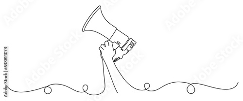 hand holding megaphone line art style.