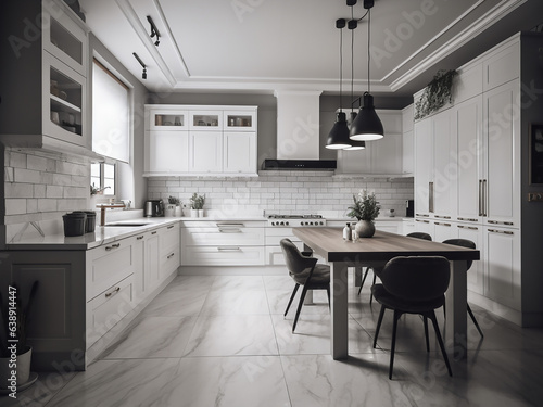 Timeless white kitchen offering a serene ambiance. AI Generate. © Llama-World-studio