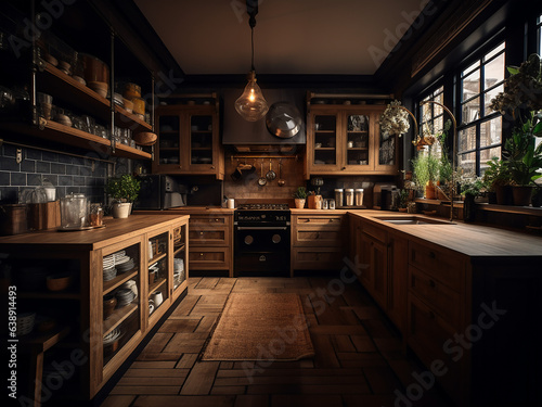 Classic wood kitchen showcasing timeless beauty. AI Generate.
