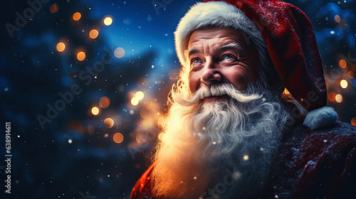 Santa claus ,near a christmas tree with lights in the background © ZoomTeam