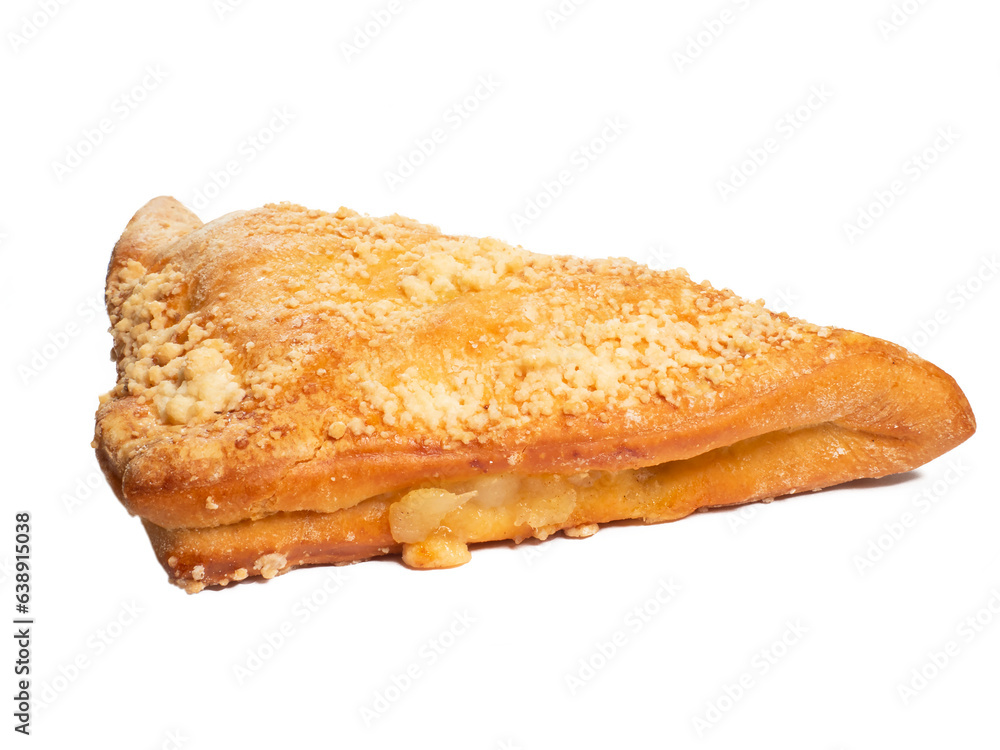 Puff pastry apple turnover triangle confection studio side shot isolated on white background