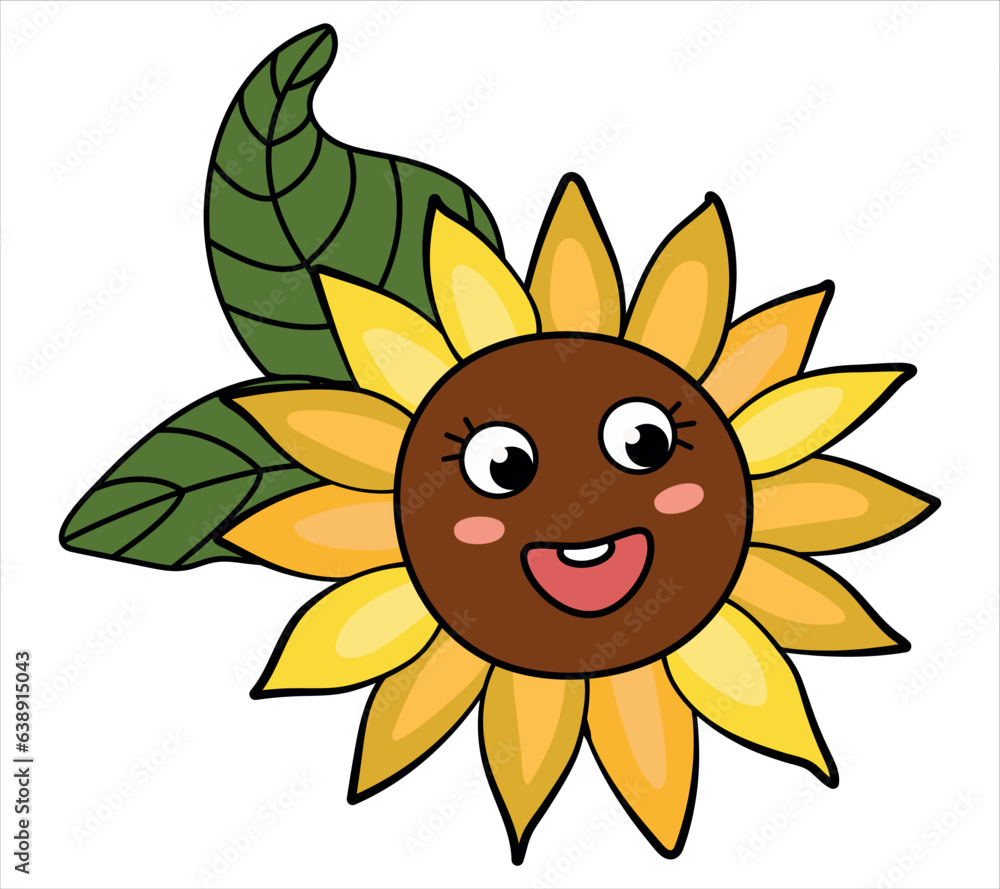 Sunflower with eyes on a white isolated background. Kawaii style. Sunflower with eyes on a white isolated background. Kawaii style.