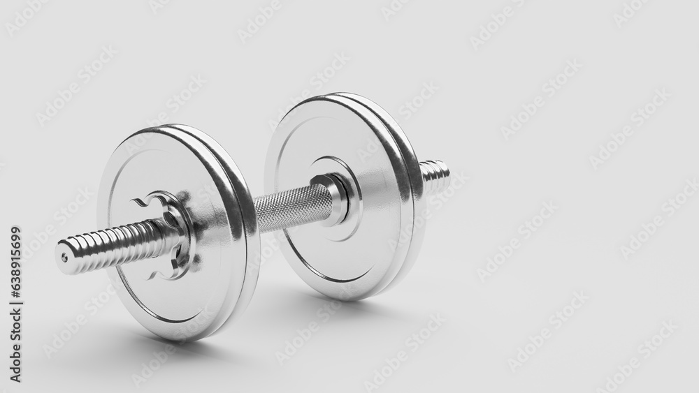 Sports silver dumbbell gym fitness, healthy lifestyle. 3d render Sports silver dumbbell gym fitness, healthy lifestyle. 3d render