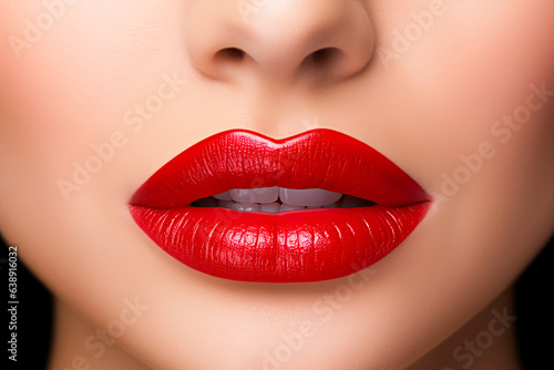Lips with red lipstick. Beauty and cosmetics concept. Generative Ai