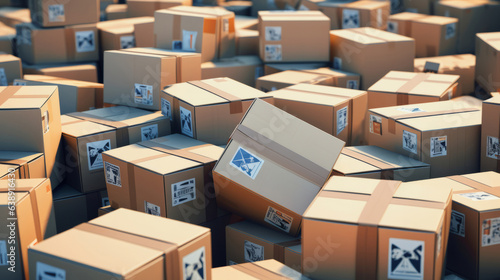 Pile of cardboard boxes for trade, retail, production and distribution © ReneLa/Peopleimages - AI
