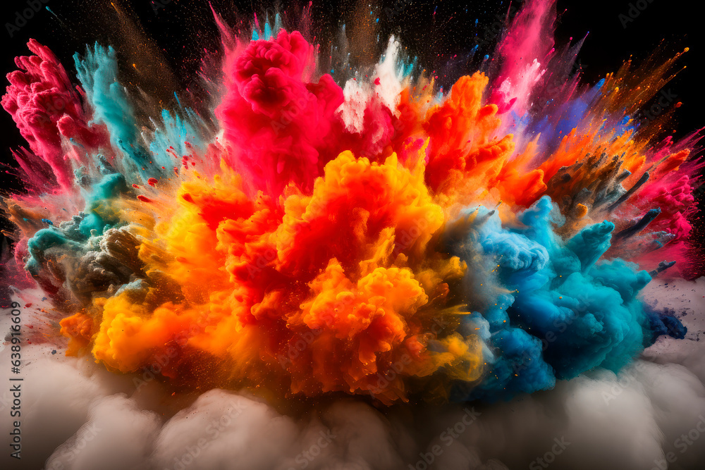 Explosion of color paints with a huge smoke