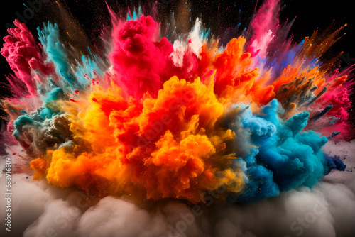 Explosion of color paints with a huge smoke