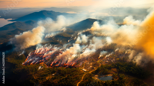 Top view of ecological disaster of wildfire in the tropical forest © graja