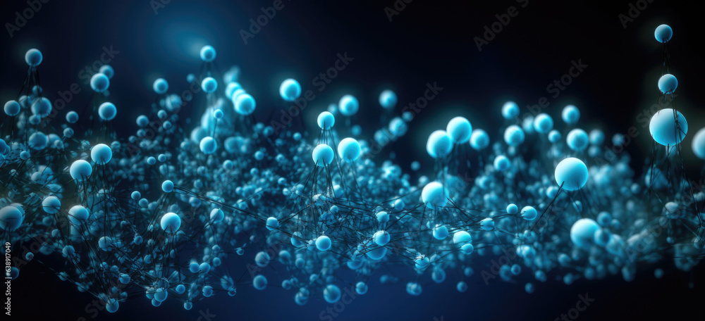 Many transparent molecules on blue background. Abstract structure for science or medical background. banner Many transparent molecules on blue background. Abstract structure for science or medical background. banner