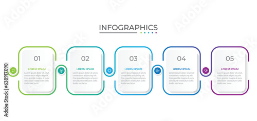 Process business infographic thin line with square template design with icons and 5 options or steps.