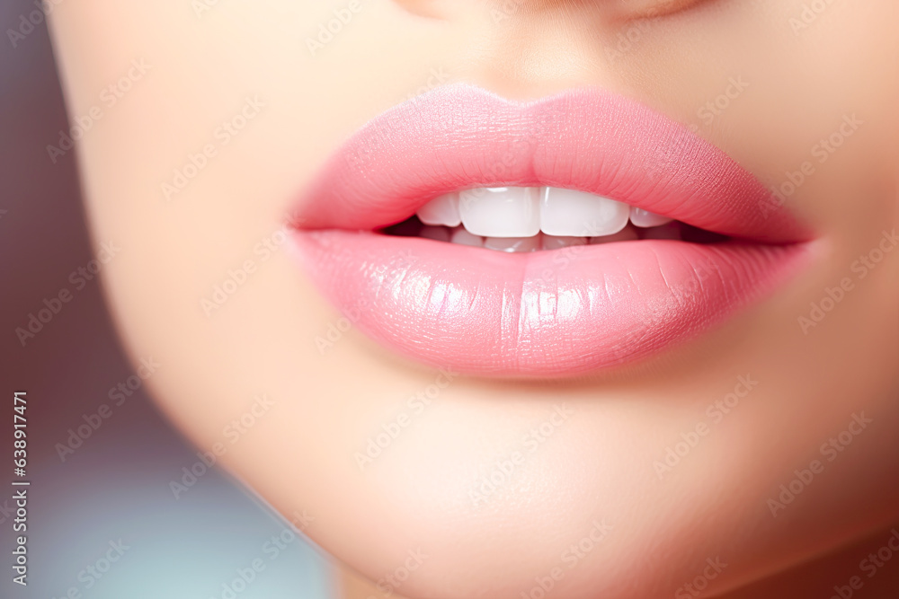 Fototapeta premium Closeup of a female lips. Beauty and cosmetics concept. Generative Ai