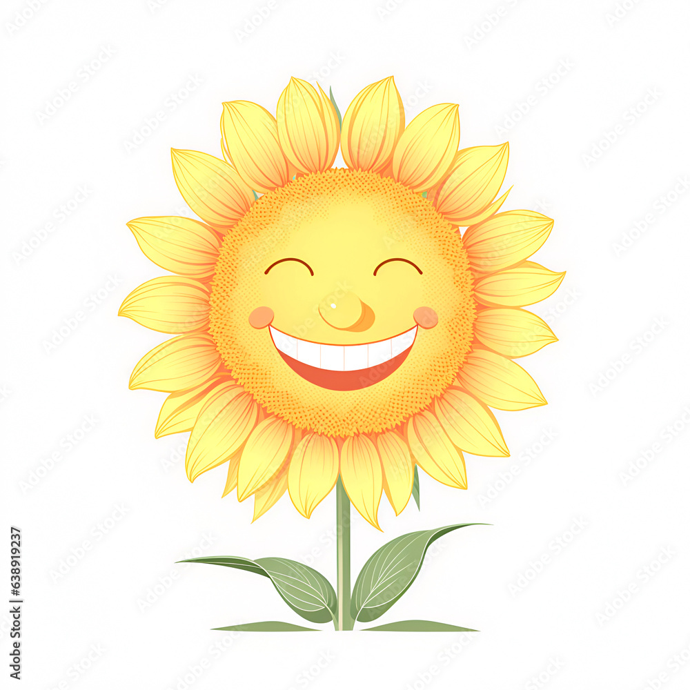 Sunflower icon isolated on white background, cute cartoon character illustration. Icon illustration. Smiling sunflower and hand drawn sunflower icon logo..
