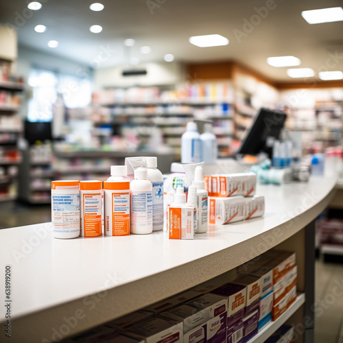 Pharmacist/pharmacist standing at the medicine counter. Ai generative.