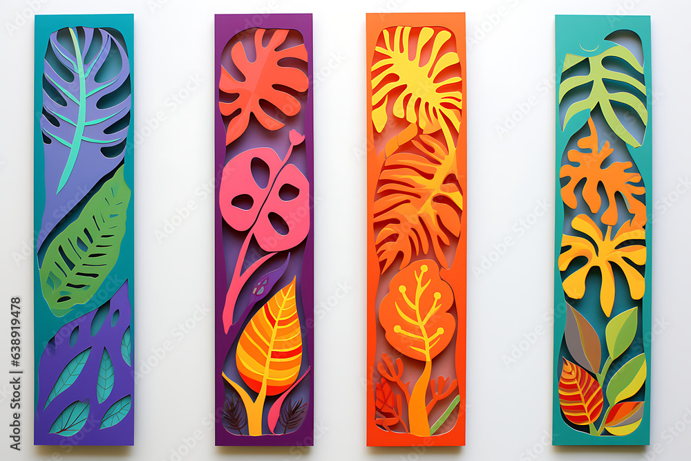 a set of colorful bookmarks tropical leaf design a set of colorful bookmarks tropical leaf design