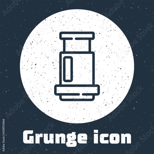 Grunge line Aeropress coffee method icon isolated on grey background. Device for brewing coffee. Monochrome vintage drawing. Vector