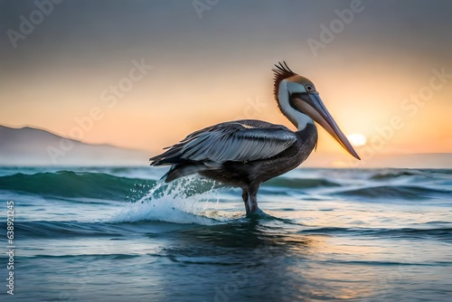 pelican at sunset