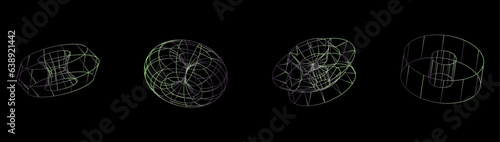 Gradient color Set of retrofuturistic  design elements. Perspective tunnels, RETRO title, polar grid, geometry, portals, wireframe. Pack of cyberpunk 80s style vector design elements.