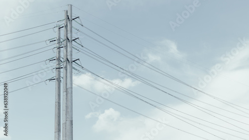 Monopoles Electric Transmission Poles for Hight voltage long range energy transport for urban city metro power infrastructure landscape view