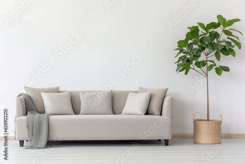 Modern Comfort: Grey Sofa with Plant