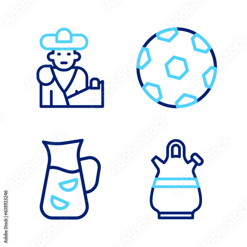 Set line Sangria pitcher, Football ball and Bullfight, matador icon. Vector
