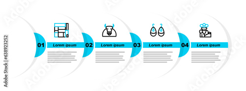 Set line Bullfight, matador, Earrings, and House Edificio Mirador icon. Vector