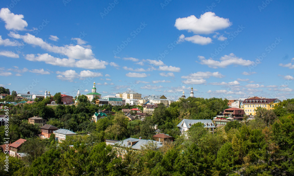 panoramic top view of the old city of vladimir with historical architecture among the lush green foliage of trees on a sunny summer day panoramic top view of the old city of vladimir with historical architecture among the lush green foliage of trees on a sunny summer day