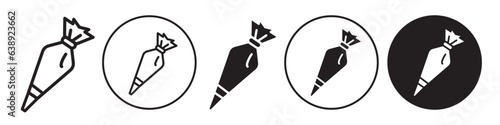 Pastry bag icon. Symbol of cone shape triangular cream fill nozzle or plastic pouch for bakery cake decoration by hand press. Vector set of squeeze  tube to extrude pipping paste. Flat outline of bag