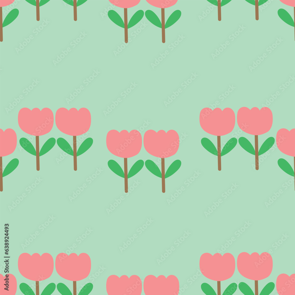 Cute pink floral pattern, cartoon seamless background, vector illustration, wallpaper, textile, bag, garment, fashion design
