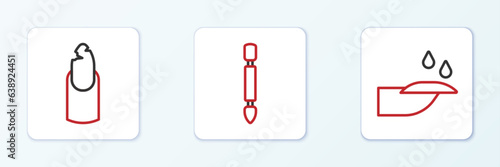 Set line Nail manicure, Broken nail and Cuticle pusher icon. Vector