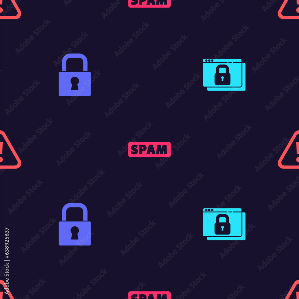 Set Secure your site with HTTPS, SSL, Lock, Spam and Exclamation mark in triangle on seamless pattern. Vector Set Secure your site with HTTPS, SSL, Lock, Spam and Exclamation mark in triangle on seamless pattern. Vector