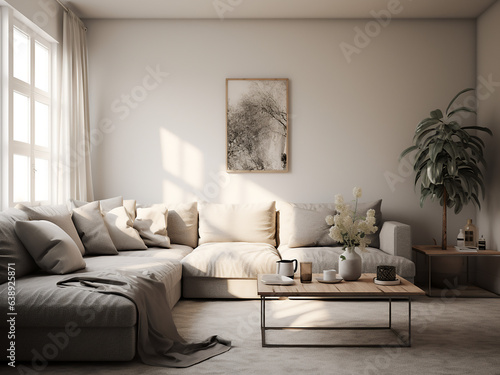 Inviting grey living room boasting timeless charm. AI Generative.